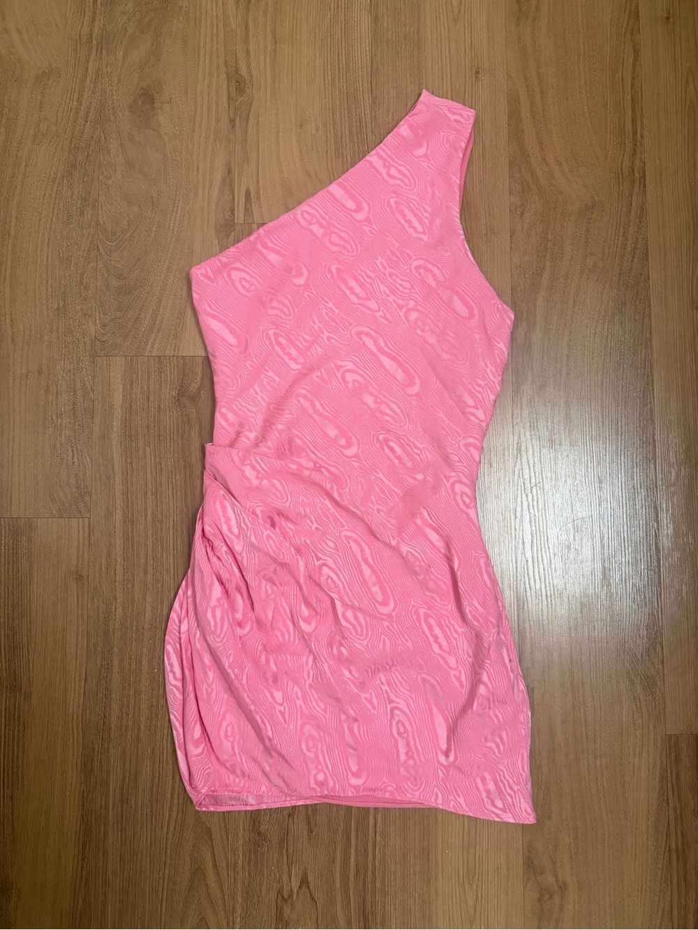 One-Shoulder Pink Textured Mini Dress